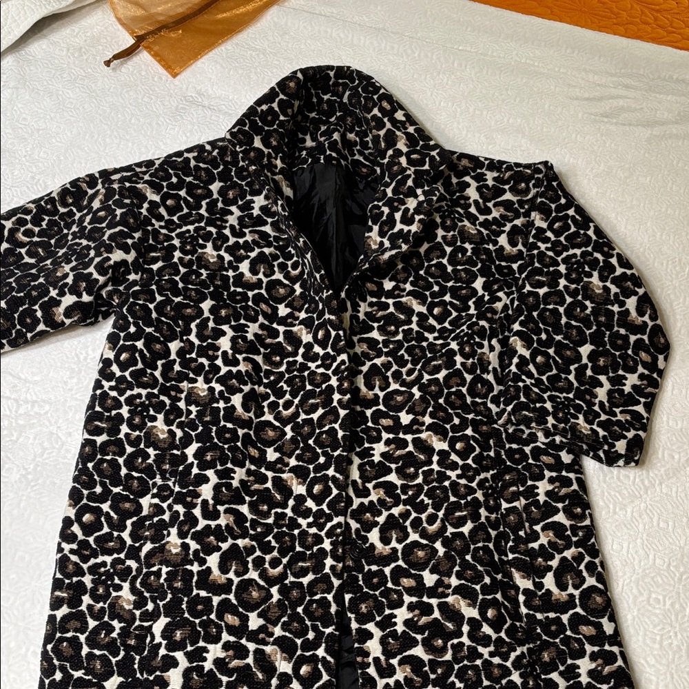 Topshop Black and Brown Leopard Print Teddy Jacket